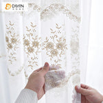 DIHIN HOME Mordern White Flowers Embroidered Day Curtain,Sheer Curtain,Blackout Grommet Window Curtain for Living Room ,52x63-inch,1 Panel