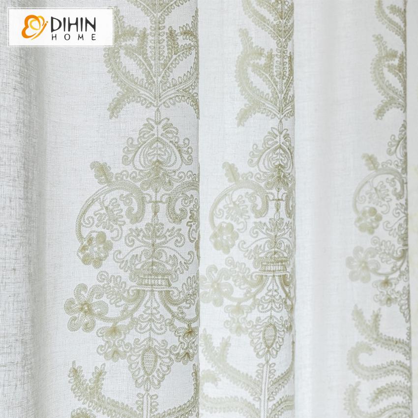 DIHIN HOME Mordern White Jacquard Embroidered Day Curtain,Sheer Curtain,Blackout Grommet Window Curtain for Living Room ,52x63-inch,1 Panel