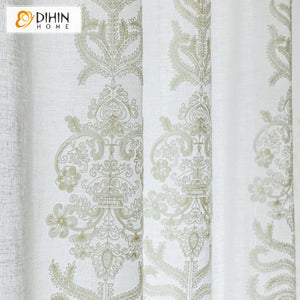 DIHIN HOME Mordern White Jacquard Embroidered Day Curtain,Sheer Curtain,Blackout Grommet Window Curtain for Living Room ,52x63-inch,1 Panel