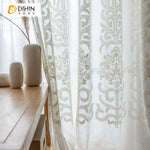 DIHIN HOME Mordern White Jacquard Embroidered Day Curtain,Sheer Curtain,Blackout Grommet Window Curtain for Living Room ,52x63-inch,1 Panel