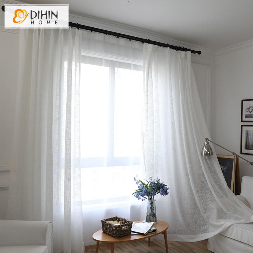 DIHIN HOME Natural Cotton Linen White Striped ,Sheer Curtain, Grommet Window Curtain for Living Room ,52x63-inch,1 Panel