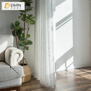 DIHIN HOME Natural Cotton Linen White Striped ,Sheer Curtain, Grommet Window Curtain for Living Room ,52x63-inch,1 Panel