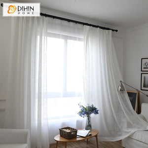 DIHINHOME Home Textile Sheer Curtain DIHIN HOME Natural Cotton Linen White Striped ,Sheer Curtain, Grommet Window Curtain for Living Room ,52x63-inch,1 Panel Roman Shades Window Curtains Curtains Window Blinds Curtains Drapes