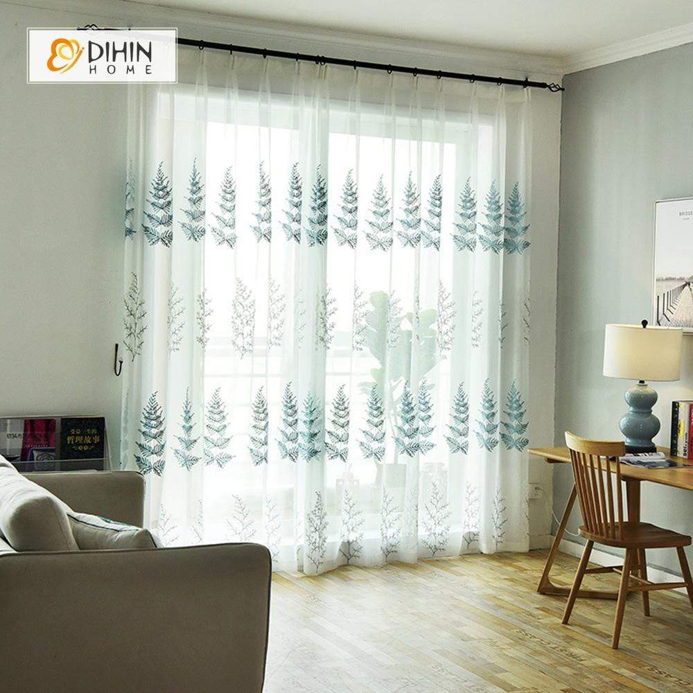 DIHINHOME Home Textile Sheer Curtain DIHIN HOME Neat Tree Embroidered,Sheer Curtain,Blackout Grommet Window Curtain for Living Room ,52x63-inch,1 Panel
