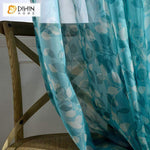 DIHINHOME Home Textile Sheer Curtain DIHIN HOME Noble Blue Leaves Embroidered,Sheer Curtain,Blackout Grommet Window Curtain for Living Room ,52x63-inch,1 Panel