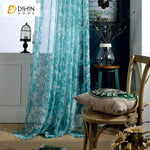 DIHINHOME Home Textile Sheer Curtain DIHIN HOME Noble Blue Leaves Embroidered,Sheer Curtain,Blackout Grommet Window Curtain for Living Room ,52x63-inch,1 Panel