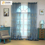 DIHINHOME Home Textile Sheer Curtain DIHIN HOME Noble Blue Pattern Embroidered,Sheer Curtain,Blackout Grommet Window Curtain for Living Room ,52x63-inch,1 Panel