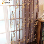 DIHINHOME Home Textile Sheer Curtain DIHIN HOME Noble Brown Pattern Embroidered,Sheer Curtain,Blackout Grommet Window Curtain for Living Room ,52x63-inch,1 Panel