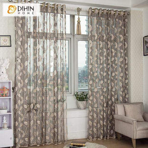DIHINHOME Home Textile Sheer Curtain DIHIN HOME Noble Leaves Embroidered,Sheer Curtain,Blackout Grommet Window Curtain for Living Room ,52x63-inch,1 Panel