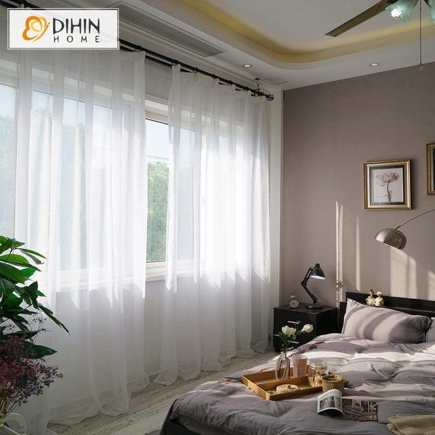 DIHINHOME Home Textile Sheer Curtain DIHIN HOME Noble White Embroidered,Sheer Curtain,Blackout Grommet Window Curtain for Living Room ,52x63-inch,1 Panel