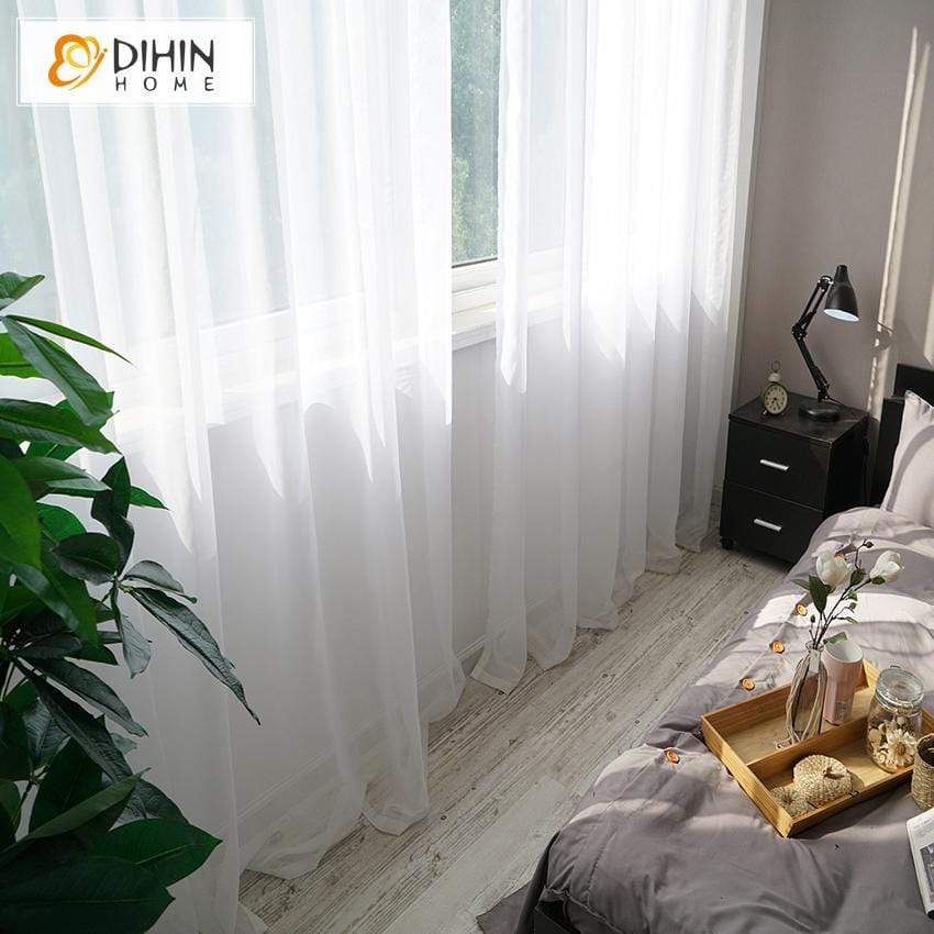 DIHINHOME Home Textile Sheer Curtain DIHIN HOME Noble White Embroidered,Sheer Curtain,Blackout Grommet Window Curtain for Living Room ,52x63-inch,1 Panel