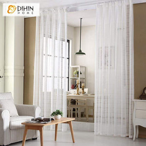DIHINHOME Home Textile Sheer Curtain DIHIN HOME Noble White Stripes Embroidered,Sheer Curtain,Blackout Grommet Window Curtain for Living Room ,52x63-inch,1 Panel
