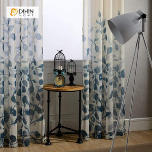 DIHINHOME Home Textile Sheer Curtain DIHIN HOME Oil Paiting Flower Sheer Curtains ,Cotton Linen ,Day Curtain Grommet Window Curtain for Living Room ,52x63-inch,1 Panel