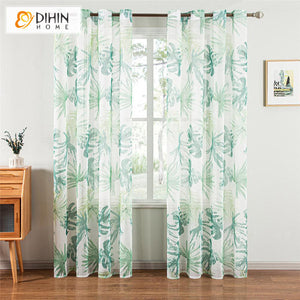 DIHINHOME Home Textile Sheer Curtain DIHIN HOME Pastoral Banana Leaves Printed Sheer Curtains,Grommet Window Curtain for Living Room ,52x63-inch,1 Panel