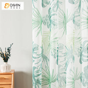 DIHINHOME Home Textile Sheer Curtain DIHIN HOME Pastoral Banana Leaves Printed Sheer Curtains,Grommet Window Curtain for Living Room ,52x63-inch,1 Panel