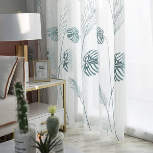 DIHIN HOME Pastoral Banana Tree Cotton Linen Embroidered Day Curtain ,Sheer Curtain, Grommet Window Curtain for Living Room ,52x63-inch,1 Panel