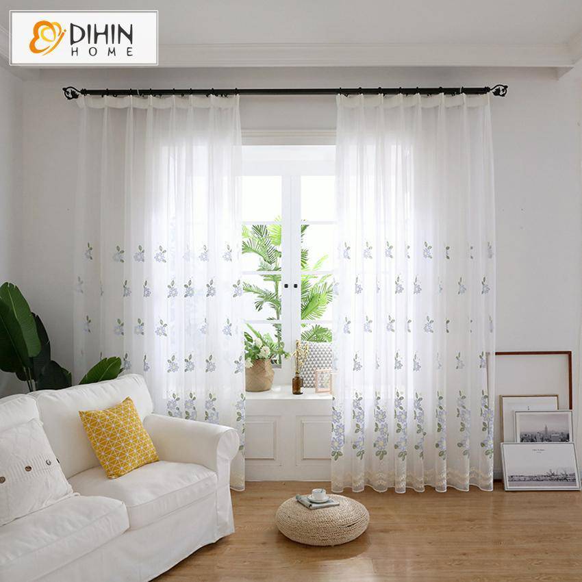 DIHIN HOME Pastoral Blue Color Embroidered Sheer Curtain, Grommet Window Curtain for Living Room ,52x63-inch,1 Panel Roman Shades Curtains Window Blinds custom curtains blackout curtains curtains for living room sheer curtains curtain fabric linen curtains kitchen curtains velvet curtains pinch pleat curtains bay window curtains outdoor curtains pleated curtains floral curtains dining room curtains kitchen valances drapes for bedroom patio curtains nursery curtains grommet curtains