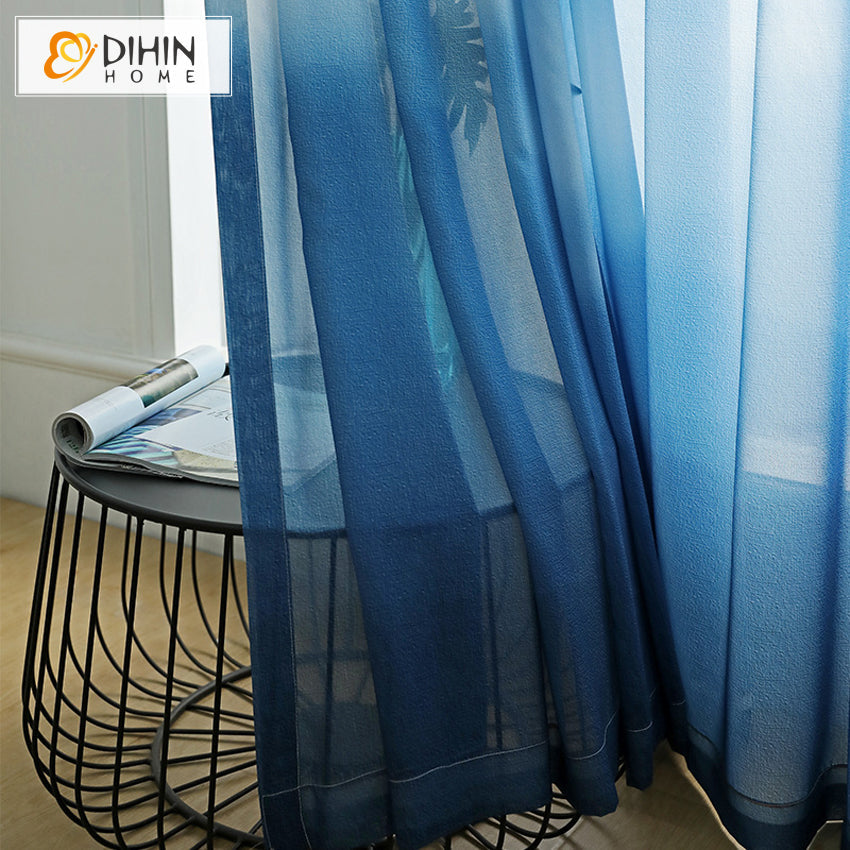 DIHINHOME Home Textile Sheer Curtain DIHIN HOME Pastoral Blue Color Landscapes Printed,Sheer Curtain,Blackout Grommet Window Curtain for Living Room ,52x63-inch,1 Panel