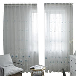 DIHIN HOME Pastoral Blue Flowers Cotton Linen Embroidered Day Curtain ,Sheer Curtain, Grommet Window Curtain for Living Room ,52x63-inch,1 Panel
