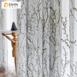 DIHINHOME Home Textile Sheer Curtain DIHIN HOME Pastoral Branches and Leaves Embroidered Sheer Curtains,Grommet Window Curtain for Living Room ,52x63-inch,1 Panel