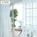 DIHIN HOME Pastoral Cotton Linen Embroidered Sheer Curtain,Grommet Window Curtain for Living Room ,52x63-inch,1 Panel