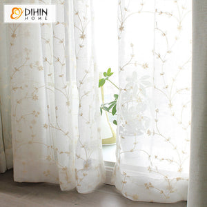 DIHINHOME Home Textile Sheer Curtain DIHIN HOME Pastoral Cotton Linen Embroidered Sheer Curtain, Grommet Window Curtain for Living Room ,52x63-inch,1 Panel