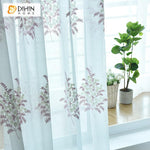 DIHIN HOME Pastoral Embroidered Tree Sheer Curtain, Grommet Window Curtain for Living Room ,52x63-inch,1 Panel