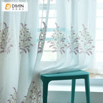 DIHIN HOME Pastoral Embroidered Tree Sheer Curtain, Grommet Window Curtain for Living Room ,52x63-inch,1 Panel