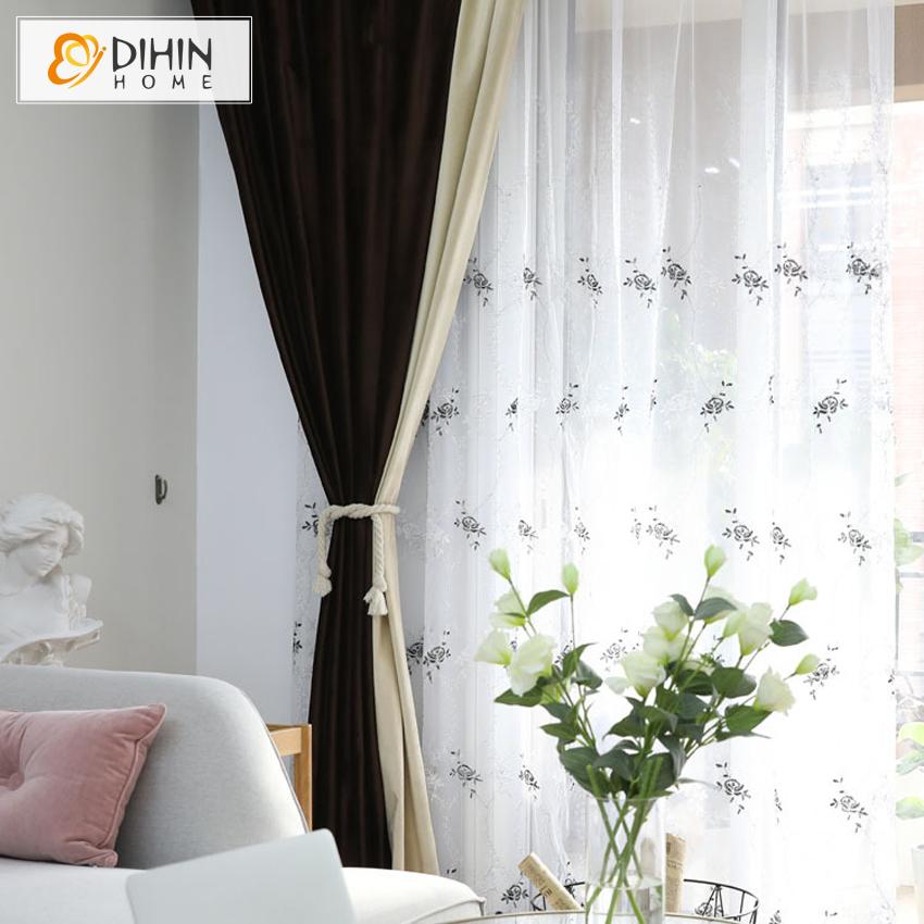 DIHIN HOME Pastoral Embroidered Tulle Curtain,Sheer Curtain, Grommet Window Curtain for Living Room ,52x63-inch,1 Panel