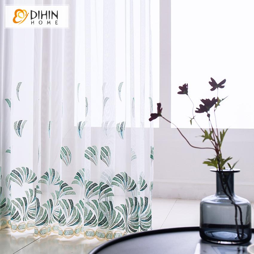 DIHIN HOME Pastoral Embroidered Window Screening,Sheer Curtain, Grommet Window Curtain for Living Room ,52x63-inch,1 Panel