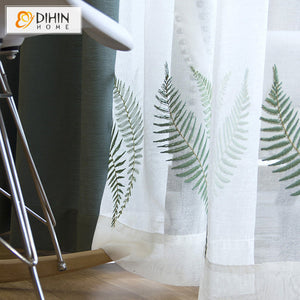 DIHINHOME Home Textile Sheer Curtain DIHIN HOME Pastoral Green Grass Embroidered Sheer Curtain,Grommet Window Curtain for Living Room ,52x63-inch,1 Panel