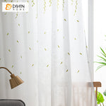 DIHINHOME Home Textile Sheer Curtain DIHIN HOME Pastoral Green Willow Branches White Sheer Curtain,Grommet Window Curtain for Living Room ,52x63-inch,1 Panel