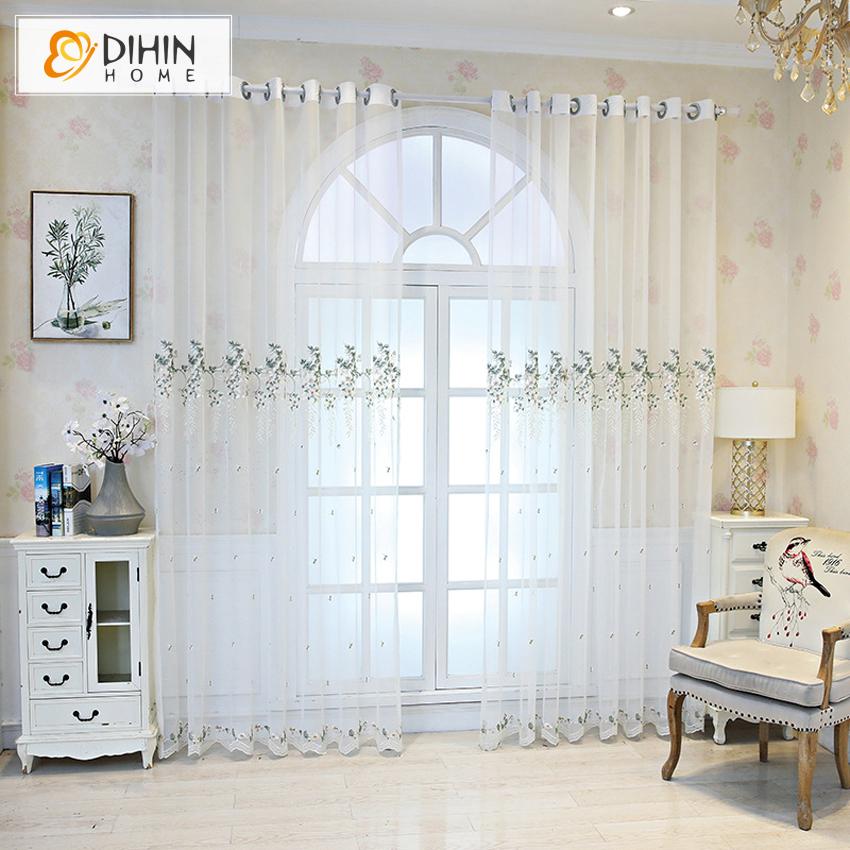 DIHIN HOME Pastoral High-grade Embroidered Sheer Curtain,Grommet Window Curtain for Living Room ,52x63-inch,1 Panel