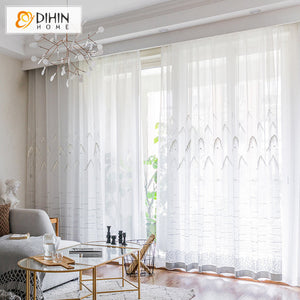 DIHIN HOME Pastoral Landscape Painting Embroidered,Sheer Curtain,Grommet Window Curtain for Living Room ,52x63-inch,1 Panel