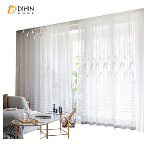 DIHINHOME Home Textile Sheer Curtain DIHIN HOME Pastoral Landscape Painting Embroidered,Sheer Curtain,Grommet Window Curtain for Living Room ,52x63-inch,1 Panel