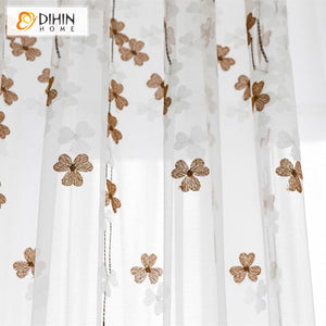 DIHINHOME Home Textile Sheer Curtain DIHIN HOME Pastoral Leaves Embroidered Sheer Curtain, Grommet Window Curtain for Living Room ,52x63-inch,1 Panel
