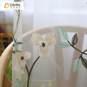 DIHIN HOME Pastoral Luxury Embroidered ,Sheer Curtain, Grommet Window Curtain for Living Room ,52x63-inch,1 Panel