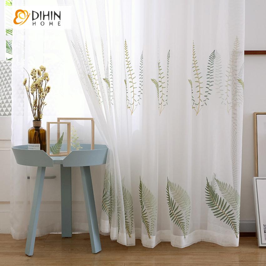 DIHIN HOME Pastoral Natural Leaves Sheer Curtain, Grommet Window Curtain for Living Room ,52x63-inch,1 Panel