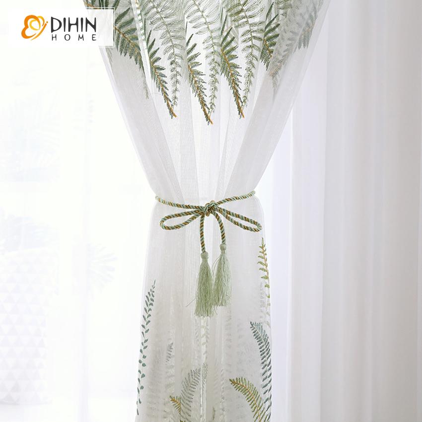 DIHIN HOME Pastoral Natural Leaves Sheer Curtain, Grommet Window Curtain for Living Room ,52x63-inch,1 Panel