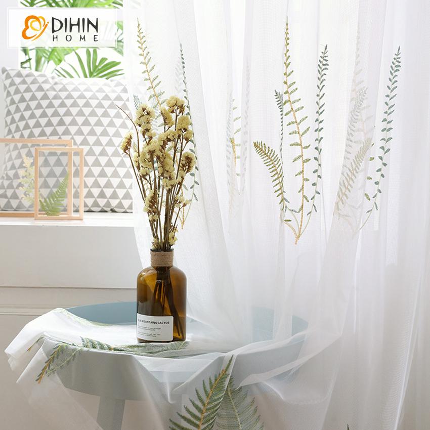 DIHIN HOME Pastoral Natural Leaves Sheer Curtain, Grommet Window Curtain for Living Room ,52x63-inch,1 Panel