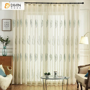 DIHIN HOME Pastoral Natural Water Grass Embroidered ,Sheer Curtain, Grommet Window Curtain for Living Room ,52x63-inch,1 Panel