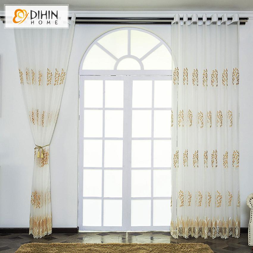 DIHIN HOME Pastoral Tree Embroidery Window Screening ,Sheer Curtain, Grommet Window Curtain for Living Room ,52x63-inch,1 Panel