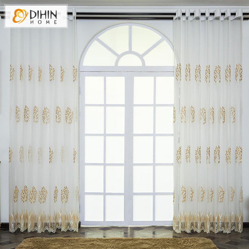 DIHIN HOME Pastoral Tree Embroidery Window Screening ,Sheer Curtain, Grommet Window Curtain for Living Room ,52x63-inch,1 Panel