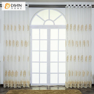 DIHIN HOME Pastoral Tree Embroidery Window Screening ,Sheer Curtain, Grommet Window Curtain for Living Room ,52x63-inch,1 Panel