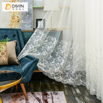 DIHIN HOME Pastoral White Banana Leaves,Sheer Curtain,Grommet Window Curtain for Living Room ,52x63-inch,1 Panel