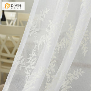 DIHINHOME Home Textile Sheer Curtain DIHIN HOME Pastoral White Cotton Linen,Sheer Curtain,Grommet Window Curtain for Living Room ,52x63-inch,1 Panel