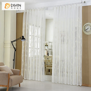 DIHIN HOME Pastoral White Cotton Linen,Sheer Curtain,Grommet Window Curtain for Living Room ,52x63-inch,1 Panel