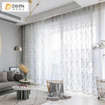 DIHIN HOME Pastoral White Embroidered Leaves,Sheer Curtain, Grommet Window Curtain for Living Room ,52x63-inch,1 Panel