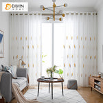 DIHIN HOME Pastoral Yellow and Grey Wheat Head White Sheer Curtain,Grommet Window Curtain for Living Room ,52x63-inch,1 Panel