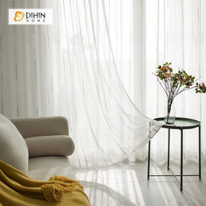 DIHINHOME Home Textile Sheer Curtain DIHIN HOME Point and Lines Embroidered,Sheer Curtain,Blackout Grommet Window Curtain for Living Room ,52x63-inch,1 Panel